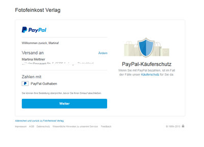 2. Fenster bei PayPal, keine Angabe über Betrag oder Ware! Drückt man hier auf &quot;Weiter&quot; ist die Bezahlung bereits erfolgt und man sieht Bild 3.